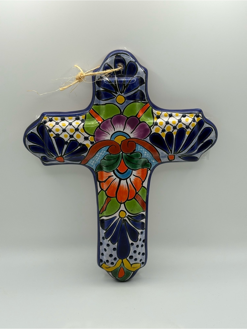 Talavera Scalloped Cross Mexican Pottery Folk Wall Art Decor Multicolor 10.5”